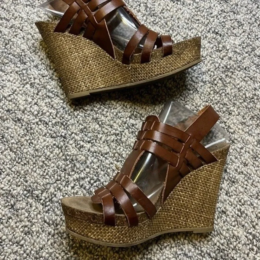 MIA Brown Platform Espadrille Wedge Sandals Size 6